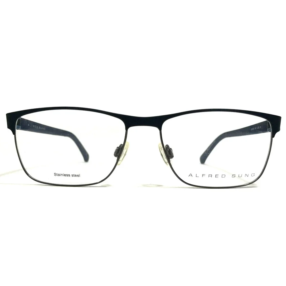 Alfred Sung Eyeglasses Frames AS5083 NVY CEN Blue Gray Square Full Rim 55-16-140